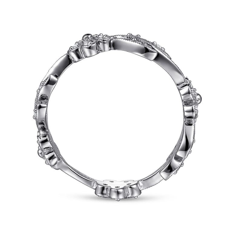 14K White Gold Diamond Floral Contoured Stackable Ring - 0.15 ct - Shot 2