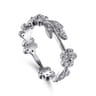 14K White Gold Diamond Floral Contoured Stackable Ring - 0.15 ct