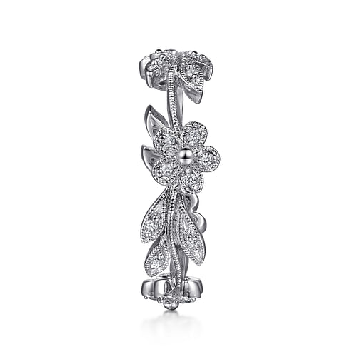 14K White Gold Diamond Floral Contoured Stackable Ring - 0.15 ct - Shot 4