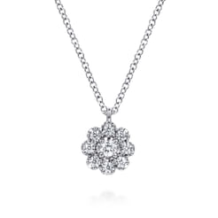 14K White Gold Diamond Floral Pendant Necklace