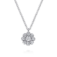 14K White Gold Diamond Floral Pendant Necklace