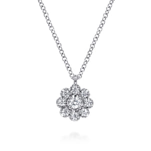 14K White Gold Diamond Floral Pendant Necklace