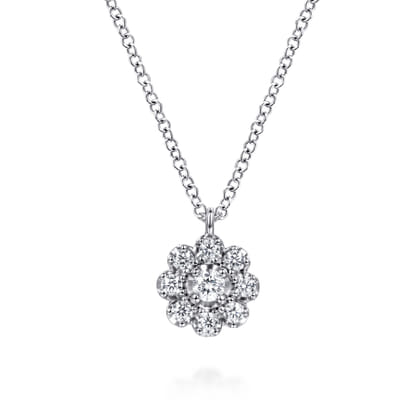 14K White Gold Diamond Floral Pendant Necklace