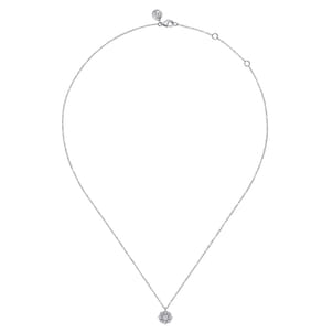 14K White Gold Diamond Floral Pendant Necklace