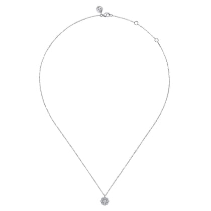 14K White Gold Diamond Floral Pendant Necklace