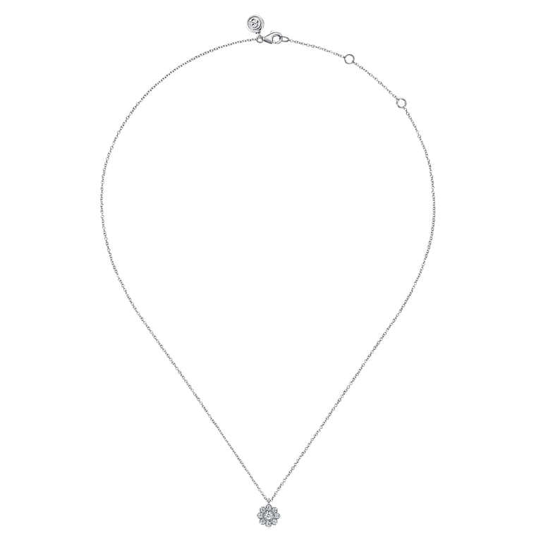 14K White Gold Diamond Floral Pendant Necklace - 0.25 ct - Shot 2