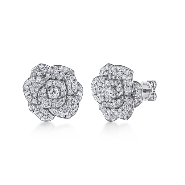 White Gold Diamond Floral Stud Earrings