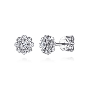 14K White Gold Diamond Floral Stud Earrings