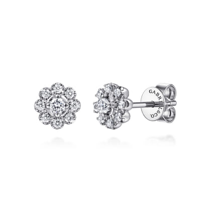 14K White Gold Diamond Floral Stud Earrings
