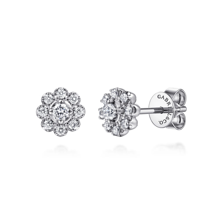 14K White Gold Diamond Floral Stud Earrings - 0.25 ct - Shot 1
