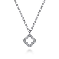 14K White Gold Diamond Flower Pendant Necklace