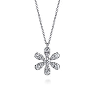 14K White Gold Diamond Flower Pendant Necklace
