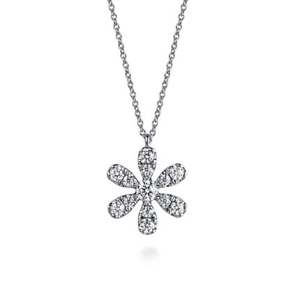 14K White Gold Diamond Flower Pendant Necklace