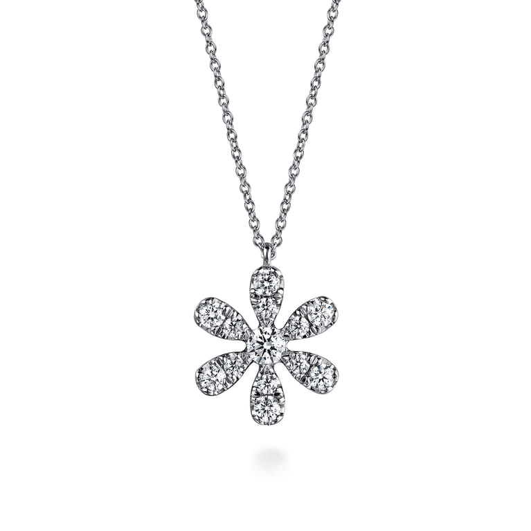 14K White Gold Diamond Flower Pendant Necklace - 1 ct - Shot 1
