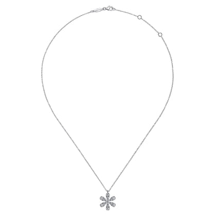 14K White Gold Diamond Flower Pendant Necklace