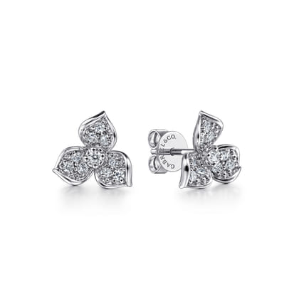14K White Gold Diamond Flower Stud Earrings