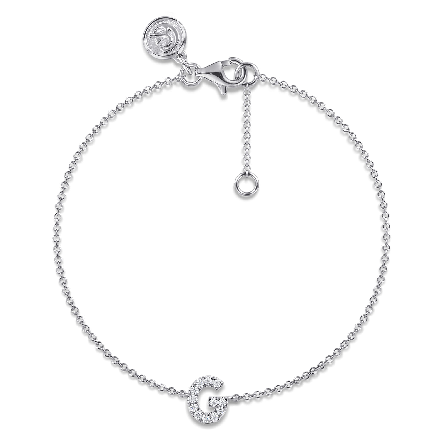14K White Gold Diamond G Initial Chain Bracelet - 0.07 ct - Shot 1