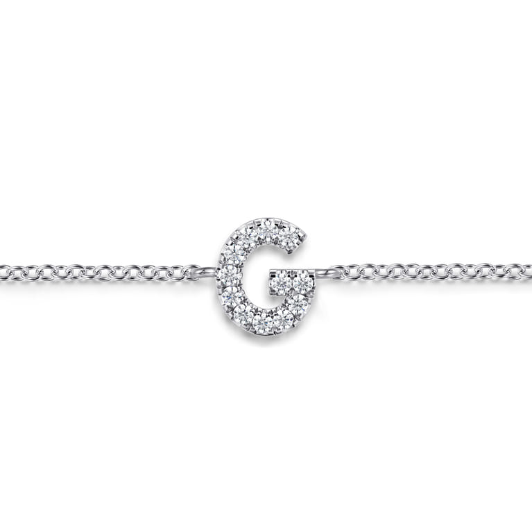 14K White Gold Diamond G Initial Chain Bracelet - 0.07 ct - Shot 2