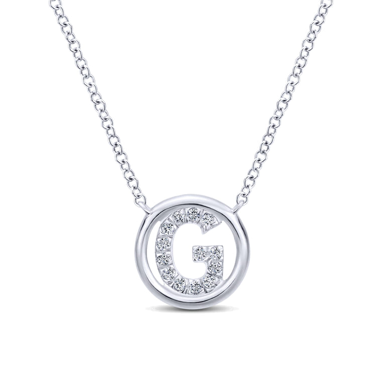 14K White Gold Diamond G Initial Pendant Necklace - 0.07 ct - Shot 1
