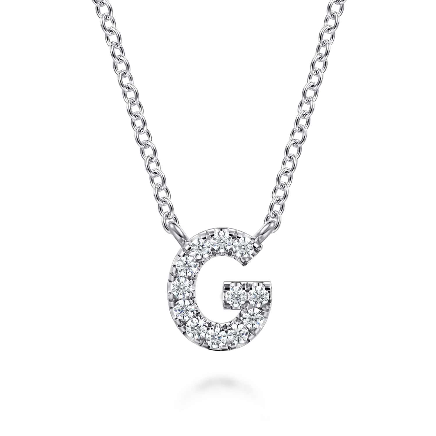 14K White Gold Diamond G Initial Pendant Necklace