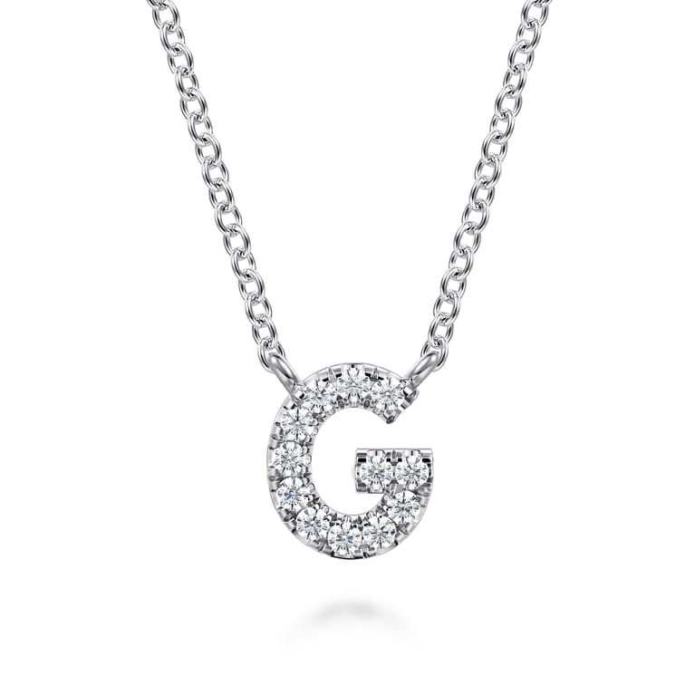 14K White Gold Diamond G Initial Pendant Necklace - 0.07 ct - Shot 1