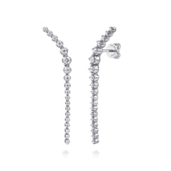14K White Gold Diamond Graduating Ear Climber Drop Earrings
