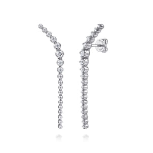 14K White Gold Diamond Graduating Ear Climber Drop Earrings