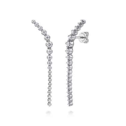 14K White Gold Diamond Graduating Ear Climber Drop Earrings