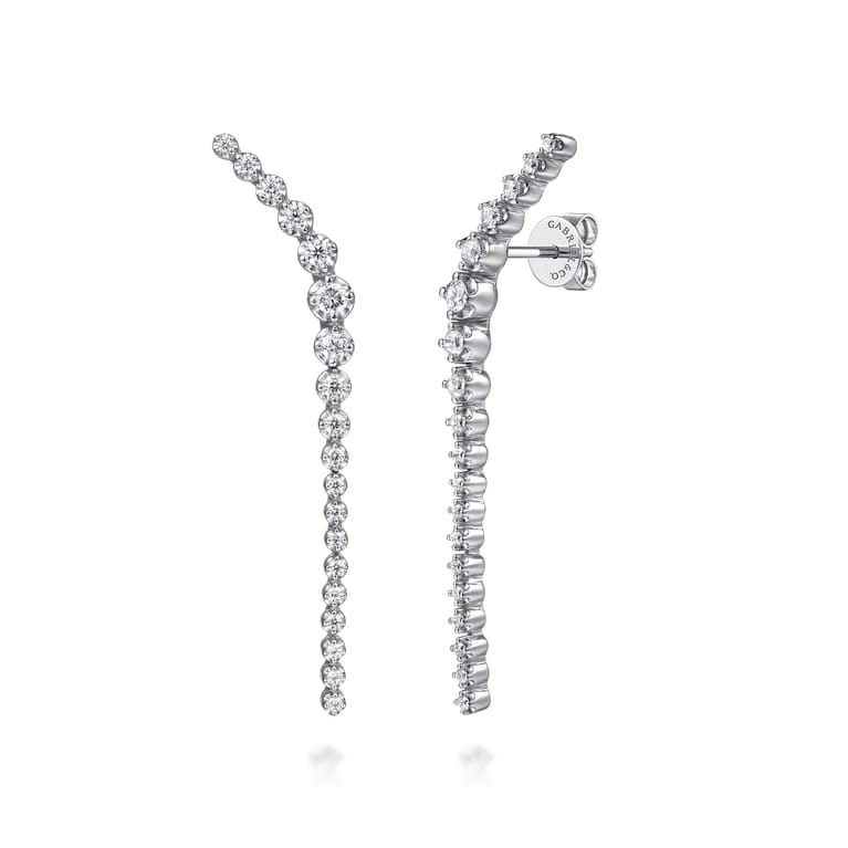 14K White Gold Diamond Graduating Ear Climber Drop Earrings - 0.5 ct - Shot 1