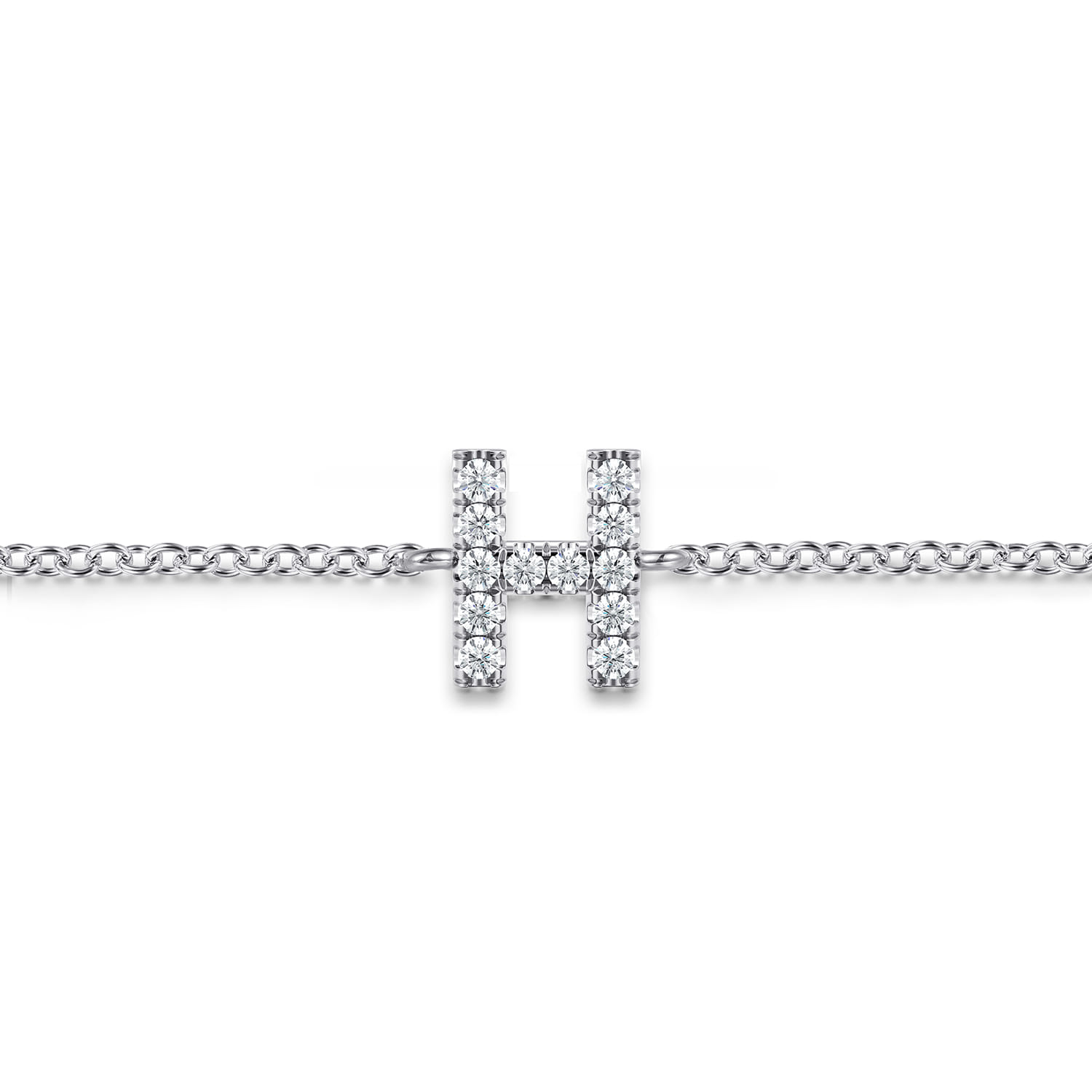 14K White Gold Diamond H Initial Chain Bracelet - 0.07 ct - Shot 2