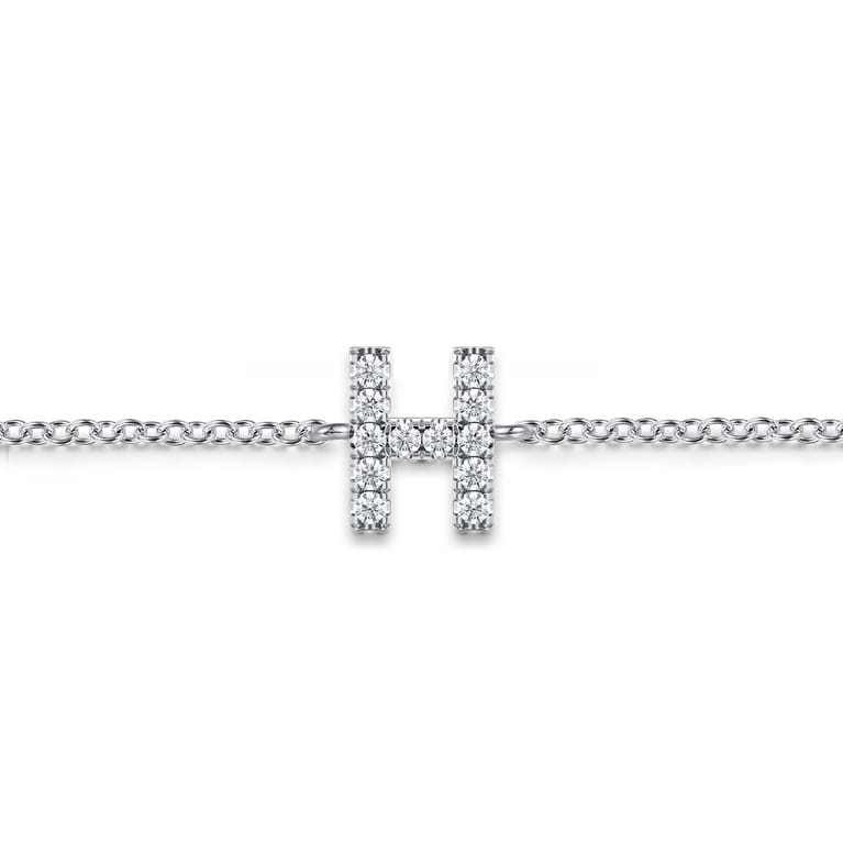 14K White Gold Diamond H Initial Chain Bracelet - 0.07 ct - Shot 2
