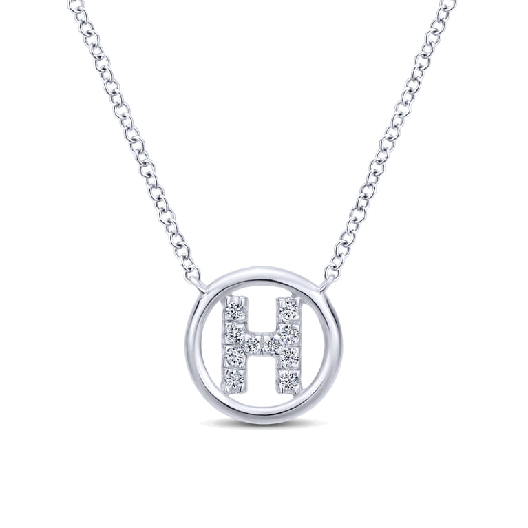 14K White Gold Diamond H Initial Pendant Necklace - 0.06 ct - Shot 1