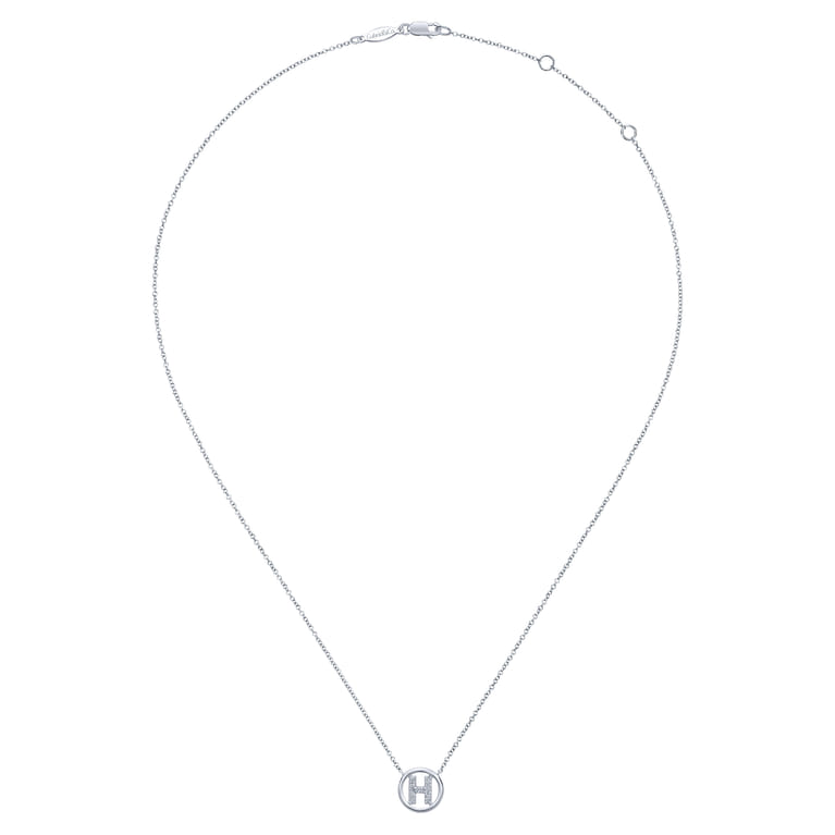 14K White Gold Diamond H Initial Pendant Necklace - 0.06 ct - Shot 2