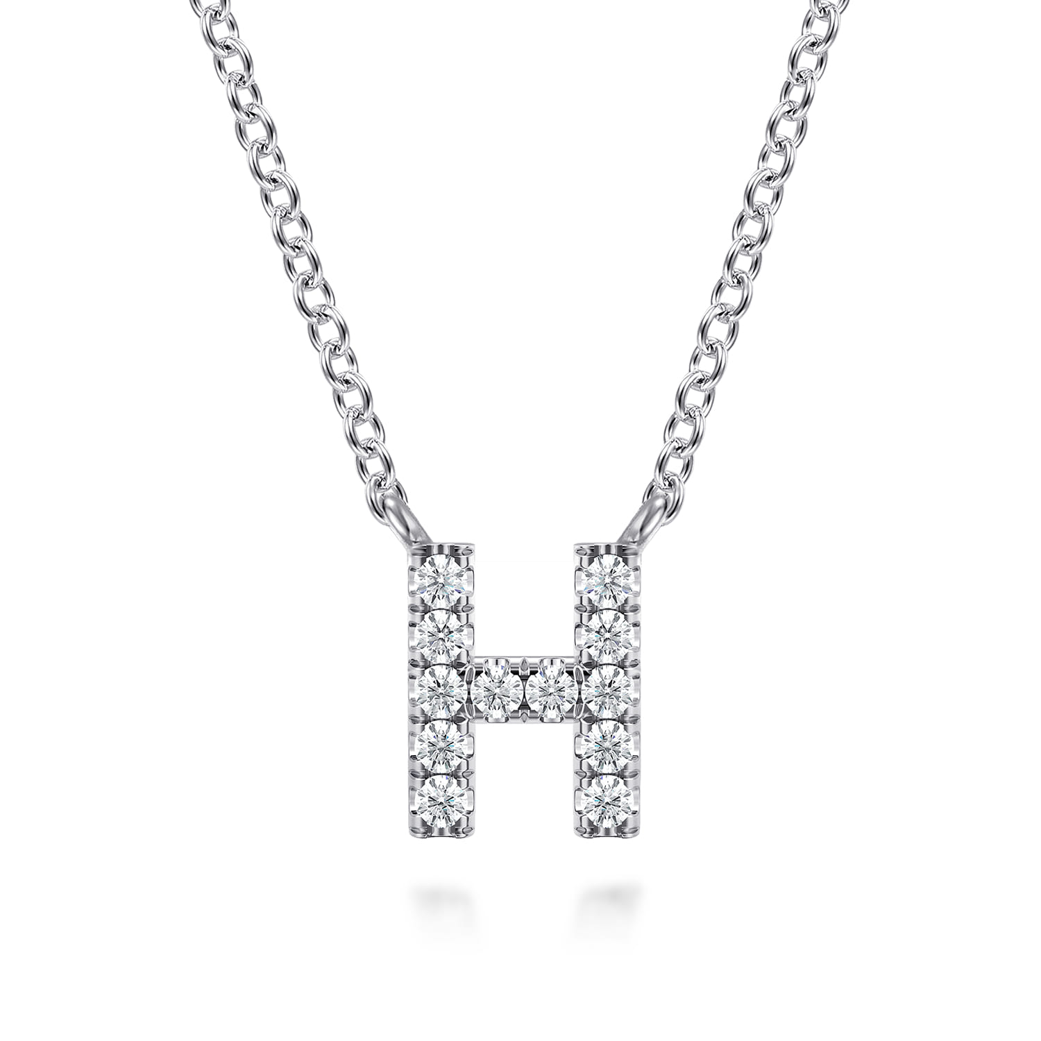 14K White Gold Diamond H Initial Pendant Necklace - 0.07 ct - Shot 1
