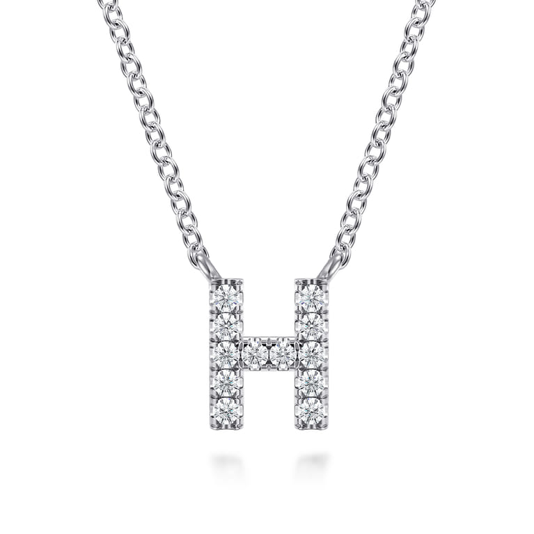 14K White Gold Diamond H Initial Pendant Necklace - 0.07 ct - Shot 1