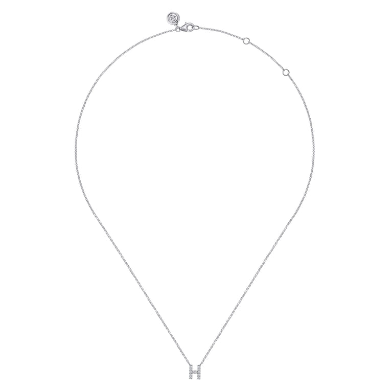 14K White Gold Diamond H Initial Pendant Necklace - 0.07 ct - Shot 2
