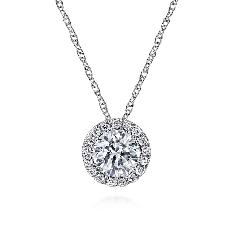 14K White Gold Diamond Halo Pendant Necklace - 0.54 ct - Shot 1