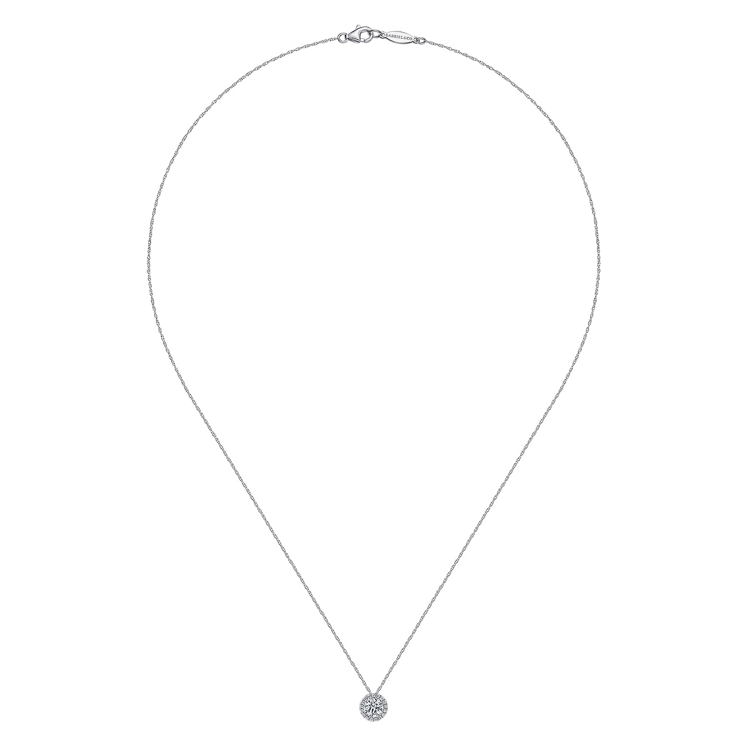 14K White Gold Diamond Halo Pendant Necklace - 0.54 ct - Shot 2