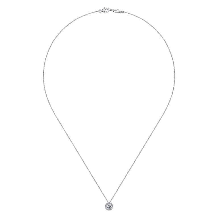 14K White Gold Diamond Halo Pendant Necklace - 0.54 ct - Shot 2