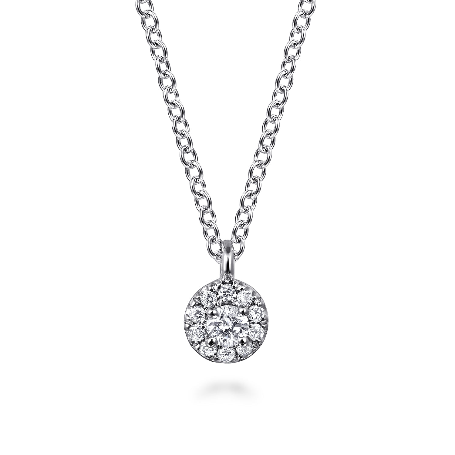14K White Gold Diamond Halo Pendant Necklace - 0.1 ct - Shot 1