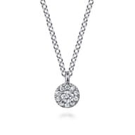 14K White Gold Diamond Halo Pendant Necklace