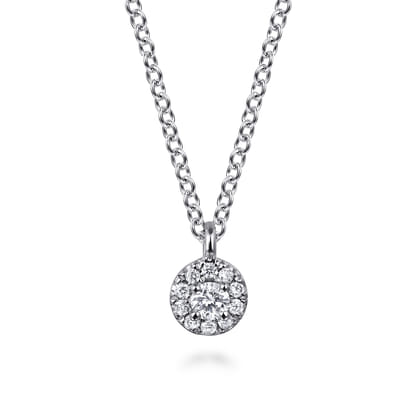 14K White Gold Diamond Halo Pendant Necklace