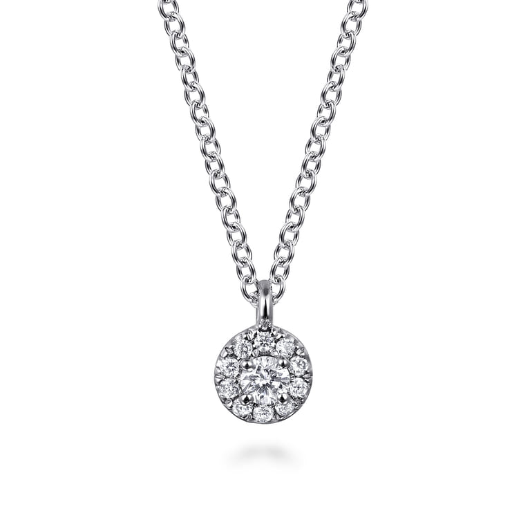 14K White Gold Diamond Halo Pendant Necklace - 0.1 ct - Shot 1