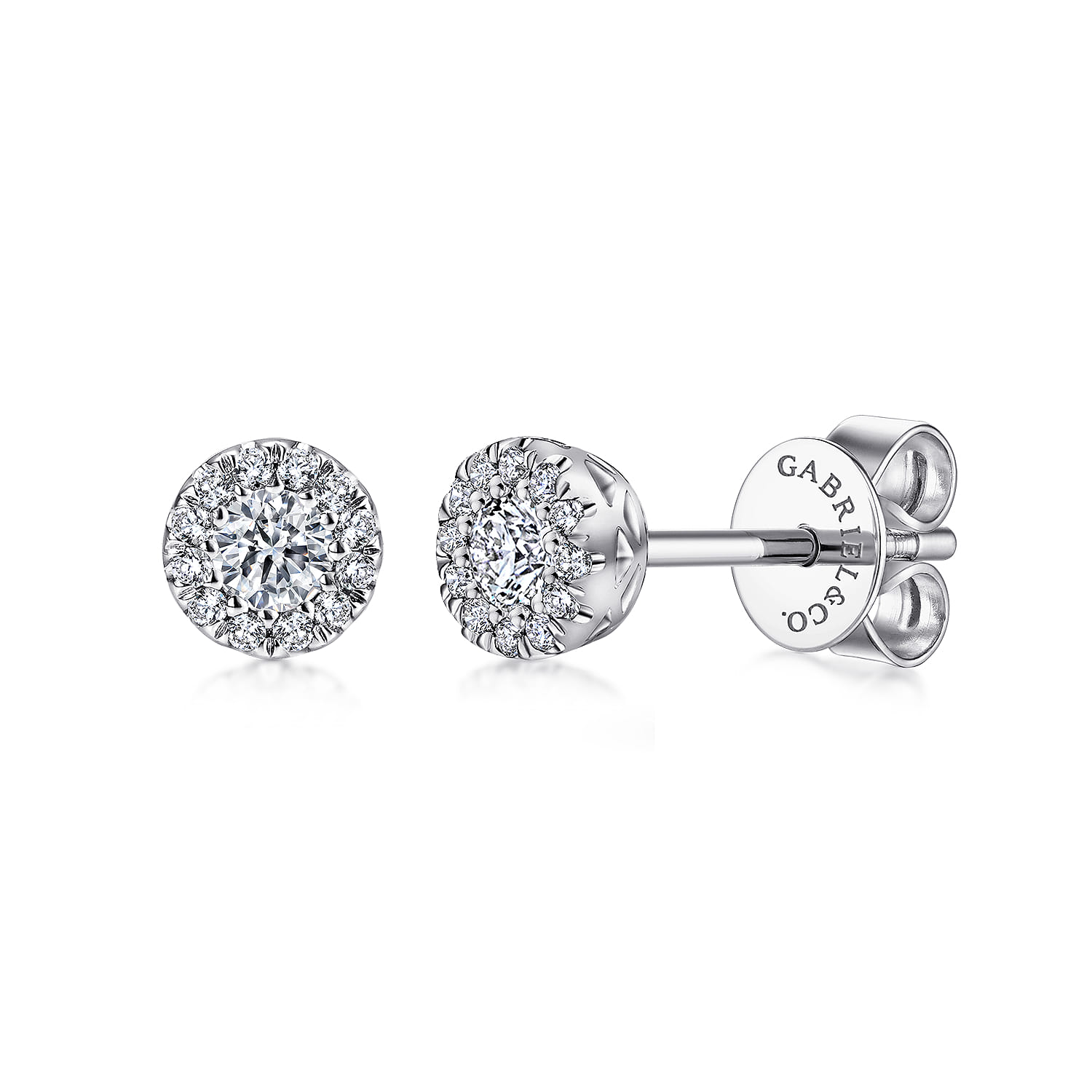 14K White Gold Diamond Halo Stud Earrings - 0.25 ct - Shot 1