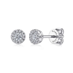 14K White Gold Diamond Halo Stud Earrings