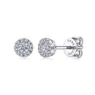 14K White Gold Diamond Halo Stud Earrings