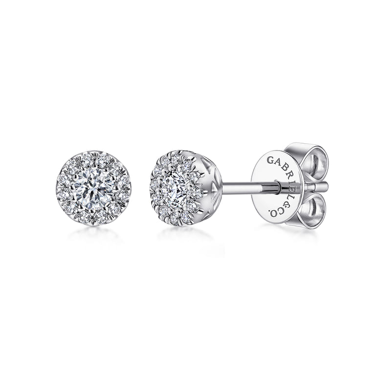 14K White Gold Diamond Halo Stud Earrings - 0.25 ct - Shot 1
