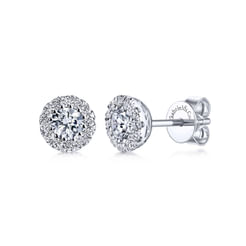 14K White Gold Diamond Halo Stud Earrings