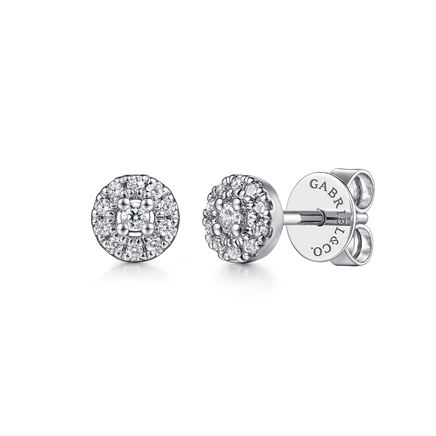 14K White Gold Diamond Halo Stud Earrings - 0.1 ct - Shot 1