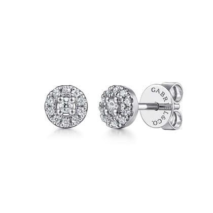 14K White Gold Diamond Halo Stud Earrings